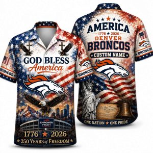 Denver Broncos Personalized God Bless America Hawaiian Shirt