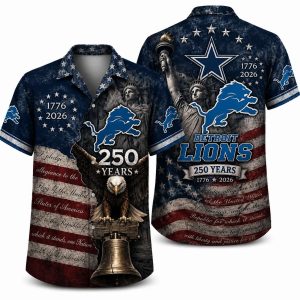 Detroit Lions Dark Constitution Liberty 250 Hawaiian Shirt