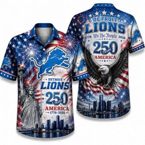 Detroit Lions Fireworks Liberty Lions 250 Hawaiian Shirt