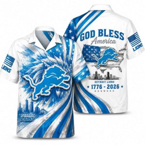 Detroit Lions God Bless Lions Burst Hawaiian Shirt