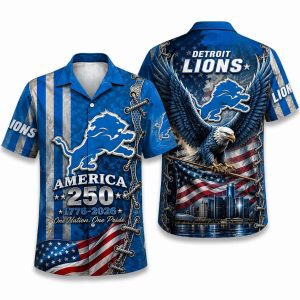 Detroit Lions Motor City Eagle Freedom 250 Hawaiian Shirt