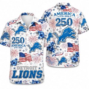 Detroit Lions Patriotic Firework Repeat 250 Hawaiian Shirt