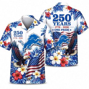 Detroit Lions Tropical Eagle Freedom 250 Hawaiian Shirt