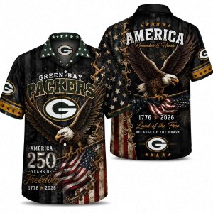 Green Bay Packers Black Eagle Freedom Hawaiian Shirt