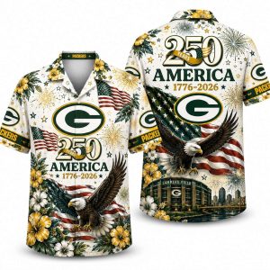 Green Bay Packers Floral Eagle America 250 Hawaiian Shirt