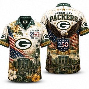 Green Bay Packers Floral Eagle America 250 Hawaiian Shirt