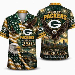 Green Bay Packers Eagle & Lambeau America 250 Hawaiian Shirt