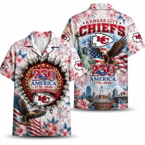 Kansas City Chiefs Floral Crest America 250 Hawaiian Shirt