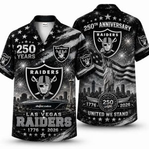 Las Vegas Raiders Monochrome Liberty America 250 Hawaiian Shirt