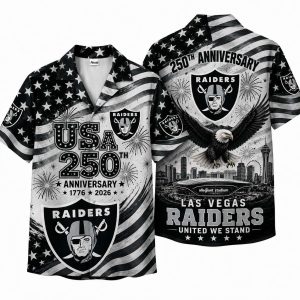 Las Vegas Raiders Black & White USA 250 Hawaiian Shirt