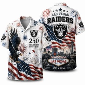Las Vegas Raiders White Eagle America 250 Hawaiian Shirt