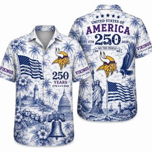 Minnesota Vikings Blue Heritage America 250 Hawaiian Shirt