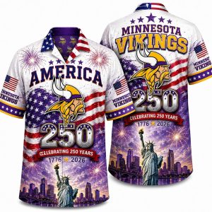 Minnesota Vikings Liberty & Skyline America 250 Hawaiian Shirt