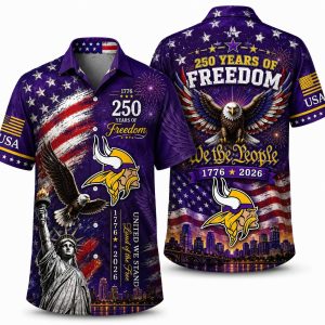 Minnesota Vikings Eagle & Liberty America 250 Hawaiian Shirt Minnesota Vikings Eagle & Liberty America 250 Hawaiian Shirt