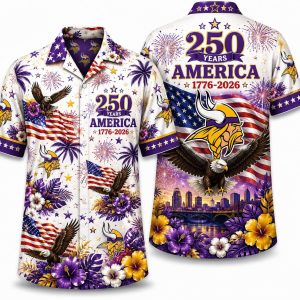 Minnesota Vikings Floral Eagle America 250 Hawaiian Shirt Minnesota Vikings Floral Eagle America 250 Hawaiian Shirt