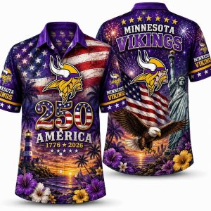 Minnesota Vikings Floral Eagle America 250 Hawaiian Shirt