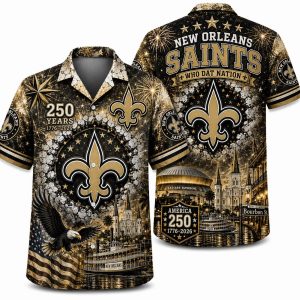 New Orleans Saints Gold Heritage America 250 Hawaiian Shirt