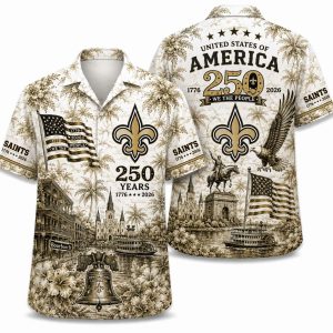 New Orleans Saints Sepia Heritage America 250 Hawaiian Shirt