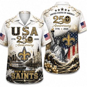 New Orleans Saints USA Liberty America 250 Hawaiian Shirt