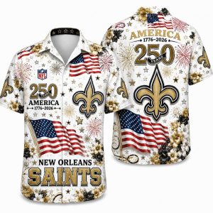 New Orleans Saints White Floral America 250 Hawaiian Shirt