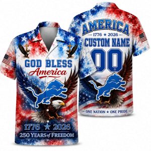 Detroit Lions Personalized Eagle Freedom 250 Hawaiian Shirt