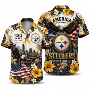 Pittsburgh Steelers Floral Eagle America 250 Hawaiian Shirt