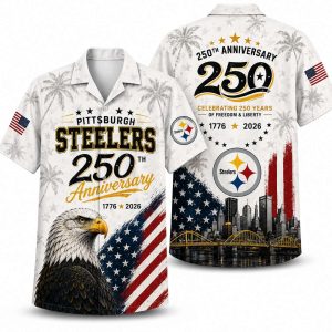 Pittsburgh Steelers Eagle & Skyline America 250 Hawaiian Shirt