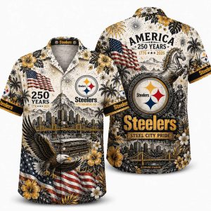 Pittsburgh Steelers Floral Eagle America 250 Hawaiian Shirt