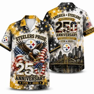 Pittsburgh Steelers Eagle & Skyline America 250 Hawaiian Shirt