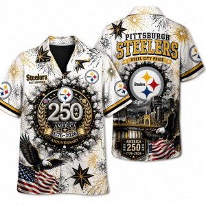 Pittsburgh Steelers Gold Medallion America 250 Hawaiian Shirt