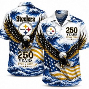 Pittsburgh Steelers Wave & Eagle America 250 Hawaiian Shirt