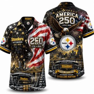 Pittsburgh Steelers Night Skyline America 250 Hawaiian Shirt