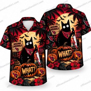 Arizona Cardinals Black Cat Halloween Reaction Hawaiian Shirt