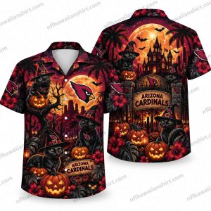 Arizona Cardinals Black Cat Haunted Castle Halloween Hawaiian Shirt