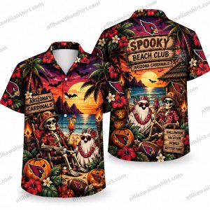 Arizona Cardinals Skeleton Halloween Beach Vacation Hawaiian Shirt