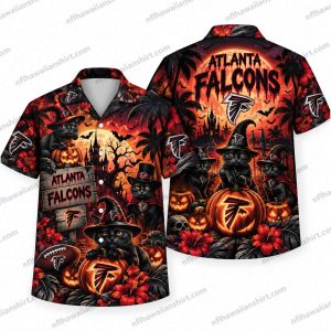 Atlanta Falcons Black Cat Witch Pumpkin Night Halloween Hawaiian Shirt