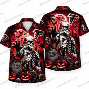 Atlanta Falcons Cybernetic Skeleton Pumpkin Night Halloween Hawaiian Shirt