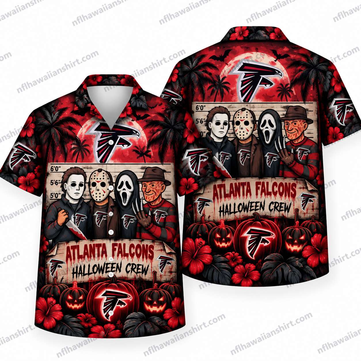 Atlanta Falcons Horror Icons Halloween Crew Hawaiian Shirt Atlanta Falcons Horror Icons Halloween Crew Hawaiian Shirt