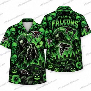 Atlanta Falcons Neon Green Reaper Skull Field Halloween Hawaiian Shirt
