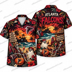 Atlanta Falcons Skeleton Halloween Beach Vacation Hawaiian Shirt