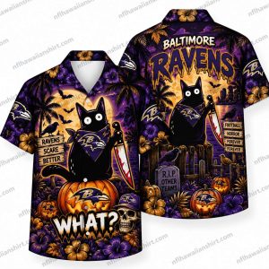 Baltimore Ravens Black Cat Knife What Halloween Hawaiian Shirt