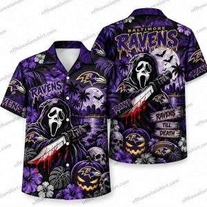 Baltimore Ravens Ghostface Bloody Blade Graveyard Halloween Hawaiian Shirt