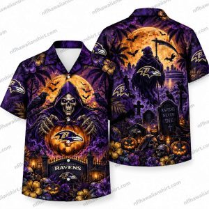 Baltimore Ravens Grim Reaper Football Moonlight Halloween Hawaiian Shirt