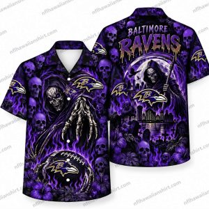 Baltimore Ravens Grim Reaper Skull Football Halloween Hawaiian Shirt