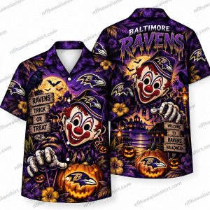 Baltimore Ravens Horror Clown Pumpkin Night Halloween Hawaiian Shirt