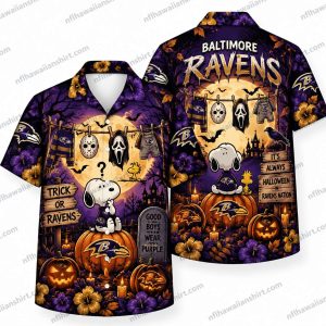 Baltimore Ravens Snoopy Halloween Mask Display Hawaiian Shirt