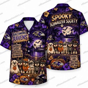 Baltimore Ravens Spooky Schnauzer Society Halloween Hawaiian Shirt