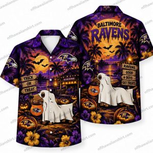 Baltimore Ravens Trick or Treat Sheet Ghost Halloween Hawaiian Shirt