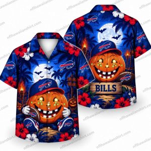 Buffalo Bills Grinning Pumpkin Moon Halloween Hawaiian Shirt