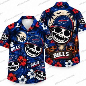 Buffalo Bills Grinning Skull Team Repeat Halloween Hawaiian Shirt